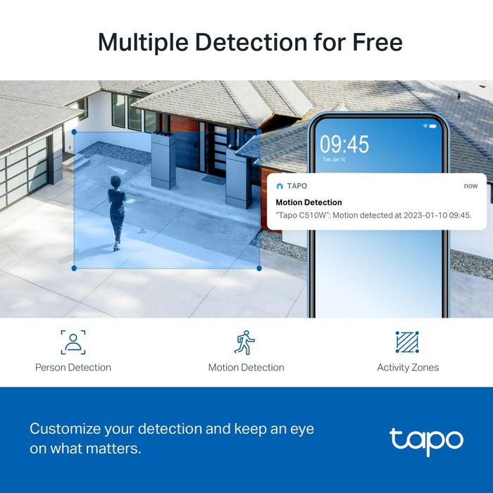 TP-Link Tapo C510W Caméra de sécurité Wi-Fi extérieure avec rotation, 2K, vision nocturne couleur, 360°, détection IA, audio bidirectionnel, IP65 TP-Link Tapo C510W Caméra de sécurité Wi-Fi extérieure avec rotation, 2K, vision nocturne couleur, 360°, détection IA, audio bidirectionnel, IP65