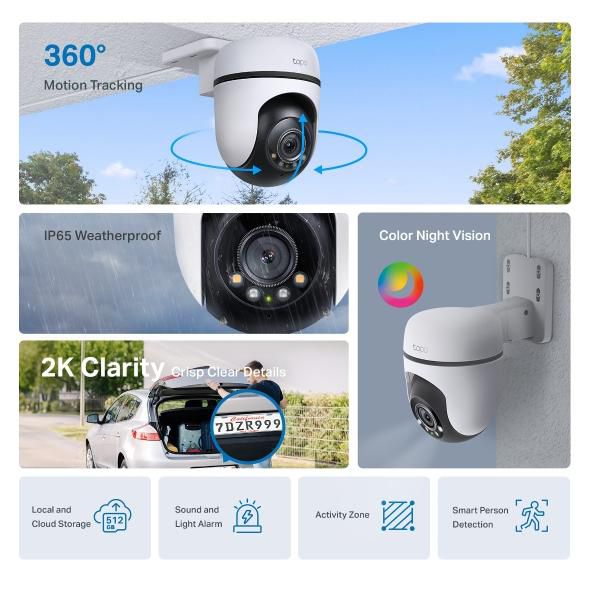 TP-Link Tapo C510W Caméra de sécurité Wi-Fi extérieure 2K, 360°, vision nocturne couleur, IP65, détection de mouvement TP-Link Tapo C510W Caméra de sécurité Wi-Fi extérieure 2K, 360°, vision nocturne couleur, IP65, détection de mouvement