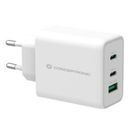 Conceptronic ALTHEA12W Chargeur USB-C GaN 65W PD 3.0 Rapide Triple Port (2 USB-C + USB-A) Blanc