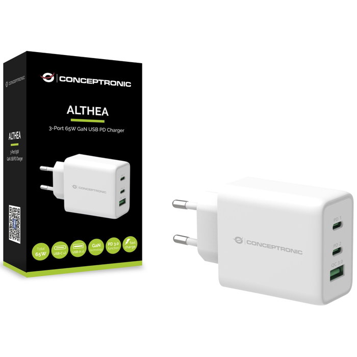 Conceptronic ALTHEA12W Chargeur Rapide 65W GaN Blanc