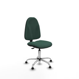 Chaise de bureau Algarra avec mécanisme de contact permanent de base, recouverte de tissu vert bouteille. Équipée d'une base chromée, sans accoudoirs et avec butées
