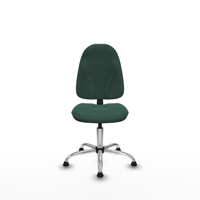 Chaise de bureau Algarra avec mécanisme de contact permanent de base, recouverte de tissu vert bouteille. Équipée d'une base chromée, sans accoudoirs et avec butées