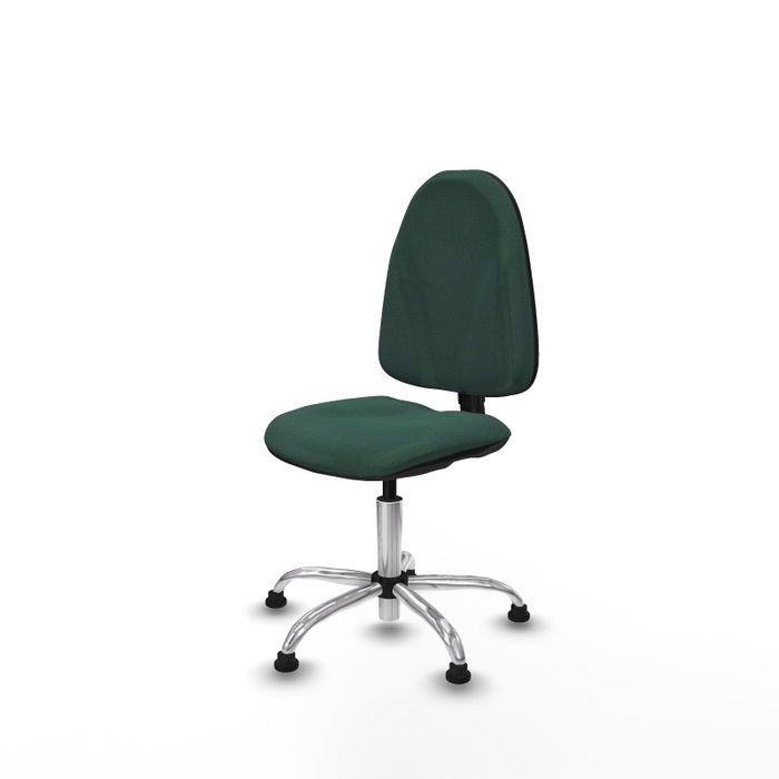 Chaise de bureau Algarra avec mécanisme de contact permanent de base, recouverte de tissu vert bouteille. Équipée d'une base chromée, sans accoudoirs et avec butées