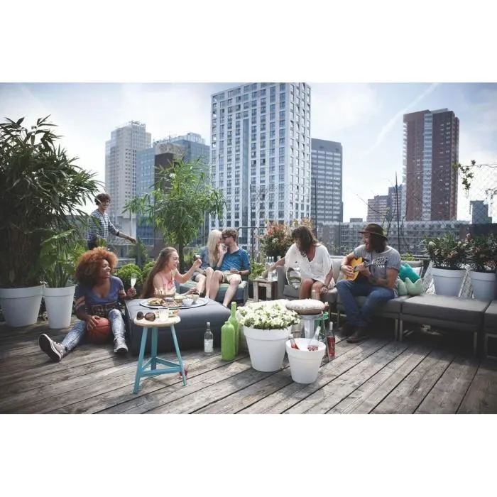 Elho Loft Urban - Lot de 2 pots de fleurs ronds avec réserve d'eau - 19 L - Ø 28,5 x H 26 cm - Noir