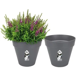 Elho Loft Urban - Lot de 2 pots de fleurs ronds avec réserve d'eau - 19 L - Ø 28,5 x H 26 cm - Noir