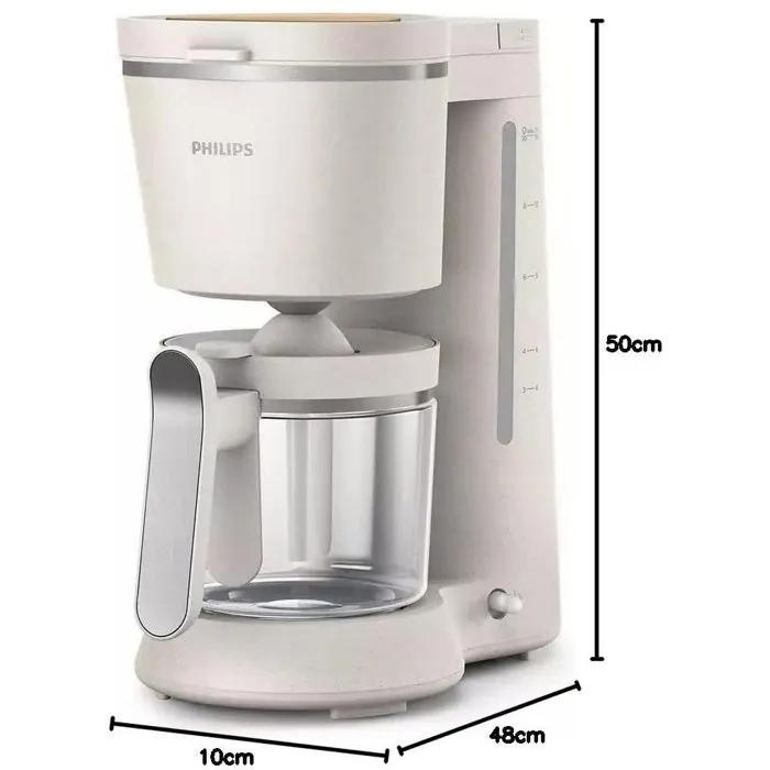 Philips HD5120/00 Cafetière filtre 1.2L 1000W Éco-conçue avec plastique biosourcé, fonction maintien au chaud et verseuse anti-goutte - Blanc mat