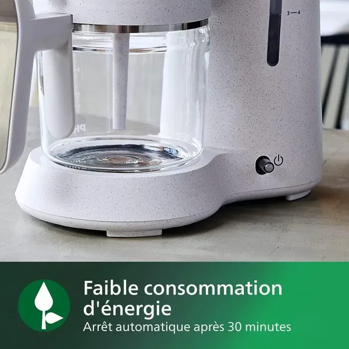 Philips HD5120/00 Cafetière filtre 1.2L 1000W Éco-conçue avec plastique biosourcé, fonction maintien au chaud et verseuse anti-goutte - Blanc mat