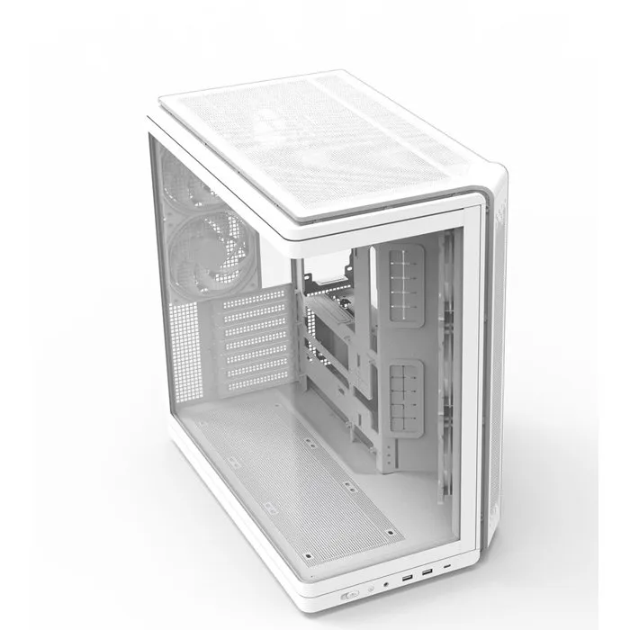 Zalman ZM-P60WH Boîtier PC Blanc ATX Moyen Tour Panoramique avec Verre Trempé Incurvé, 5 Ventilos ARGB 120mm, USB 3.0 Type-C et Audio HD
