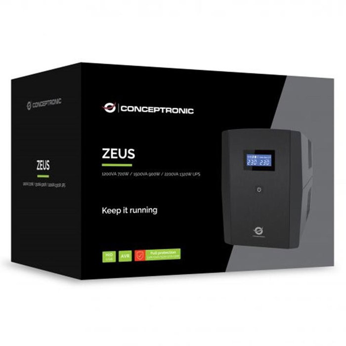 Conceptronic ZEUS08E SAI 1500 VA 900 W Schuko avec prises IEC C13 et USB, noir Conceptronic ZEUS08E SAI 1500 VA 900 W Schuko avec prises IEC C13 et USB, noir