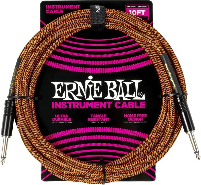 Ernieball Câble Instrument Jack-Jack SS 3 m Tressé Orange/Noir - Haute Fidélité