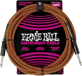 Ernie Ball Câble d'Instrument Tressé Jack-Jack SS 3 m - Orange / Noir