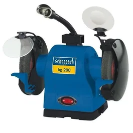 Scheppach BG200 - Touret à meuler 550 W avec meule Ø 200 mm grains 30 et 60, pare-éclats et lampe d'éclairage, idéal pour l'affûtage et le dégrossissage métal