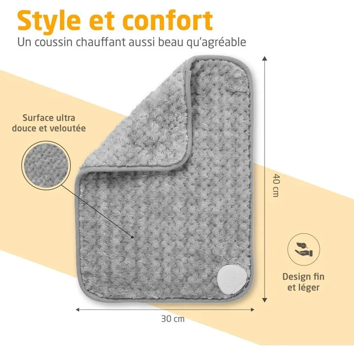 Medisana HP 516 Coussin chauffant électrique 100 W, ultra doux gris, 4 réglages de température, surface veloutée, système anti-surchauffe, pour détente et soulagement musculaire
