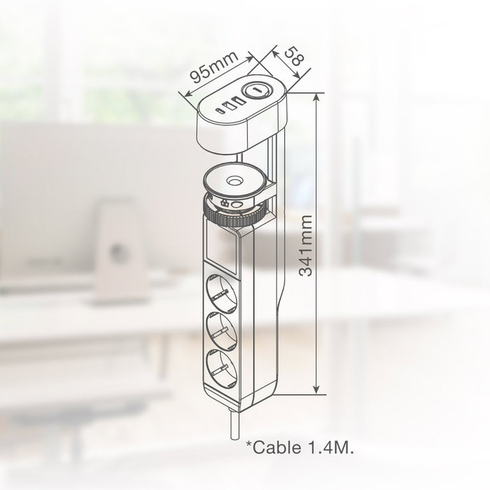 GSC Evolution Base multiple de bureau 3T + 2 USB A + 1 USB Type C, Noir