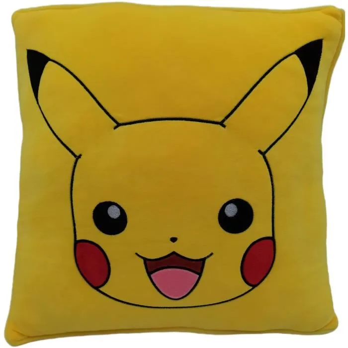 Pokémon - Coussin décoratif carré en microfibre Pikachu 40 cm - Coussin d'assise et de décoration inspiré de l'univers Pokémon pour salon ou chambre Pokémon - Coussin décoratif carré en microfibre Pikachu 40 cm - Coussin d'assise et de décoration inspiré de l'univers Pokémon pour salon ou chambre