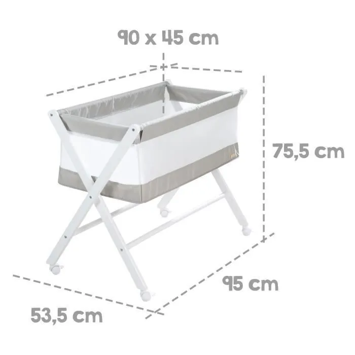 Roba Berceau Cododo Pliable 90 x 45 cm - Avec Matelas, Roulettes Freins, Toile et Maille - Gris et Blanc