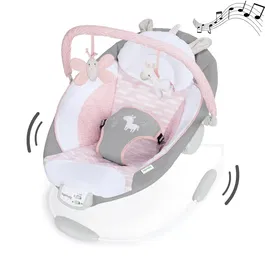 Ingenuity - Transat pour bébé Flora - Arche d'éveil avec jouets amovibles, 8 mélodies et vibrations, siège bercant, peluche