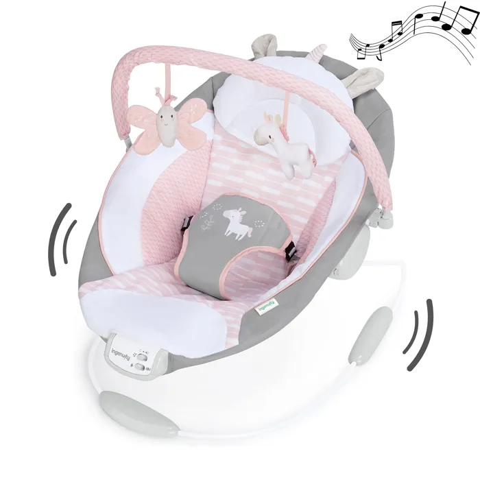 Ingenuity - Transat pour bébé Flora - Arche d'éveil avec jouets amovibles, 8 mélodies et vibrations, siège bercant, peluche Ingenuity - Transat pour bébé Flora - Arche d'éveil avec jouets amovibles, 8 mélodies et vibrations, siège bercant, peluche