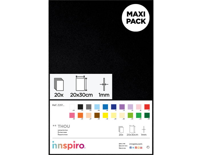 Innspiro Goma EVA noir, 20 feuilles de 20x30 cm x 1 mm Innspiro Goma EVA noir, 20 feuilles de 20x30 cm x 1 mm