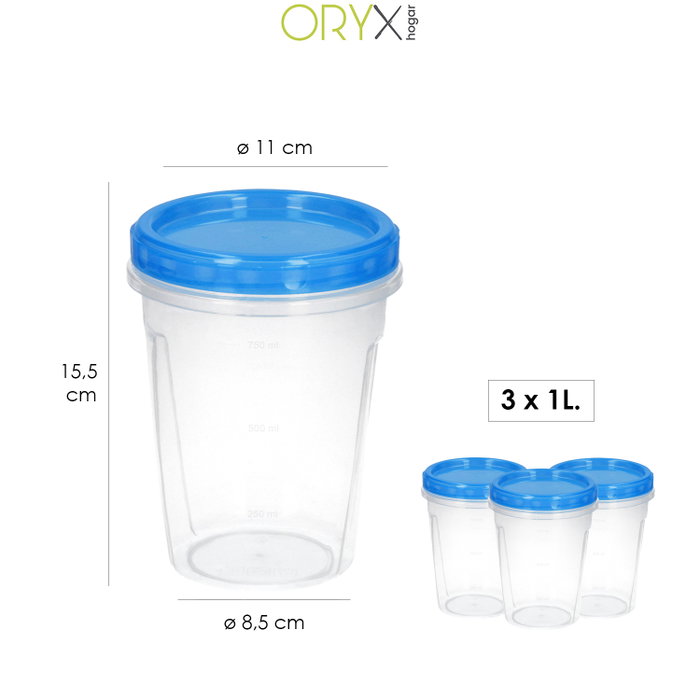 ORYX Jeu de 3 récipients ronds en plastique 1 Litre