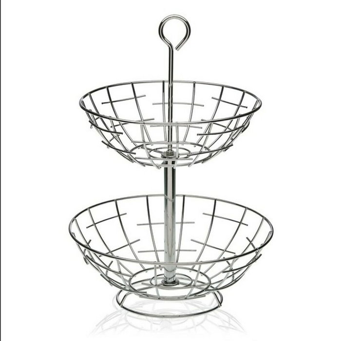 Coupe à fruits Versa 2 Etagères Métal Argenté Acier 28 x 41 x 28 cm