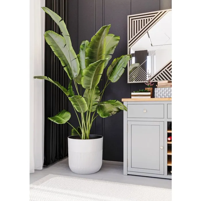 GARDEN ID Pot de fleurs rond Luca Grand Ø 40 cm H 40 cm 41 L Blanc - Cache-pot d'intérieur et d'extérieur