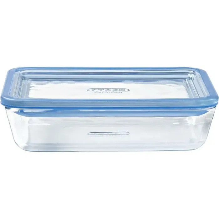Pyrex - Lot de 3 boîtes de conservation en verre rectangulaires avec couvercles (0.8 L, 1.5 L, 2.6 L) - Sans BPA, résistantes aux chocs thermiques (-40°C à +350°C)