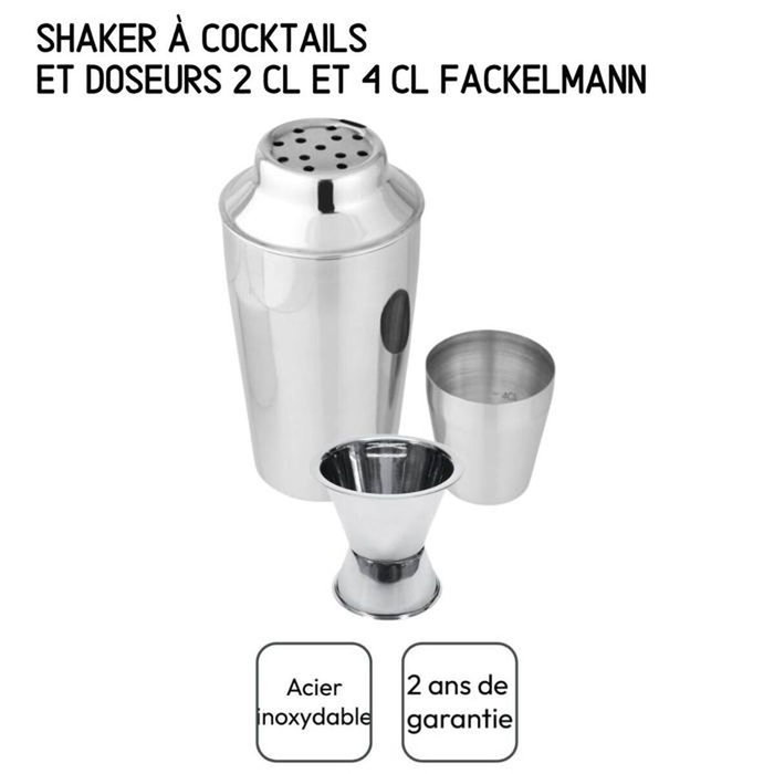 Fackelmann Set Shaker à cocktails 400 ml et Doseur diabolo 2/4 cl
