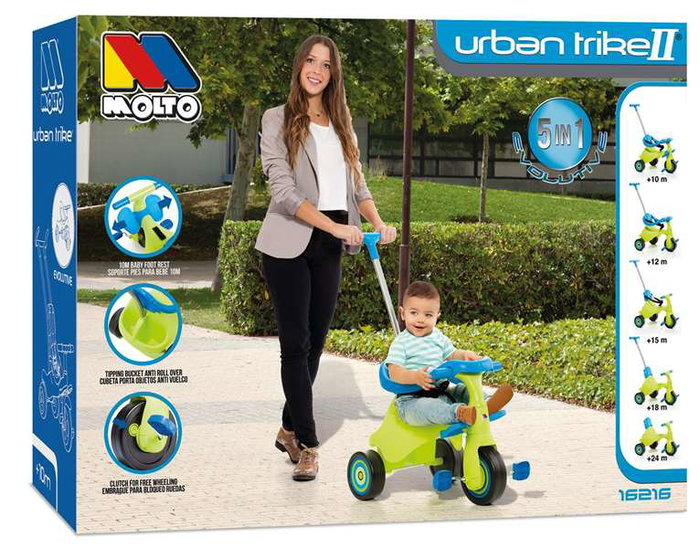 Molto Triciclo Urban Trike City Vert - Tricycle 5 en 1 pour Enfant (89 cm, Dès 10 Mois) en Métal et Plastique