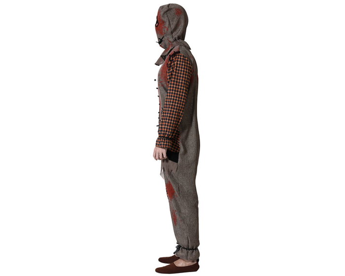 Déguisement Homme Adulte Muñeco Vudú Gris avec Masque Fermé et Combinaison Taille XL - Costume d'Halloween Effrayant