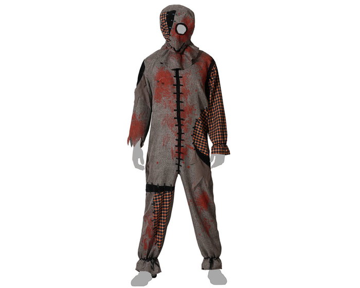 Déguisement Homme Adulte Muñeco Vudú Gris avec Masque Fermé et Combinaison Taille XL - Costume d'Halloween Effrayant