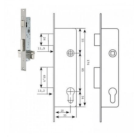 TESA Serrure 2210/28/ssi sans gâche et sans protection TESA Serrure 2210/28/ssi sans gâche et sans protection