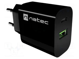 NATEC Chargeur USB Noir avec ports USB-A et USB-C