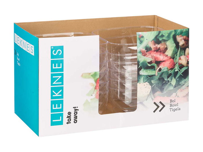 Leknes Bol Carré Transparent 5 L Plastique 25,5 x 25,5 x 12,3 cm (Set de 24)
