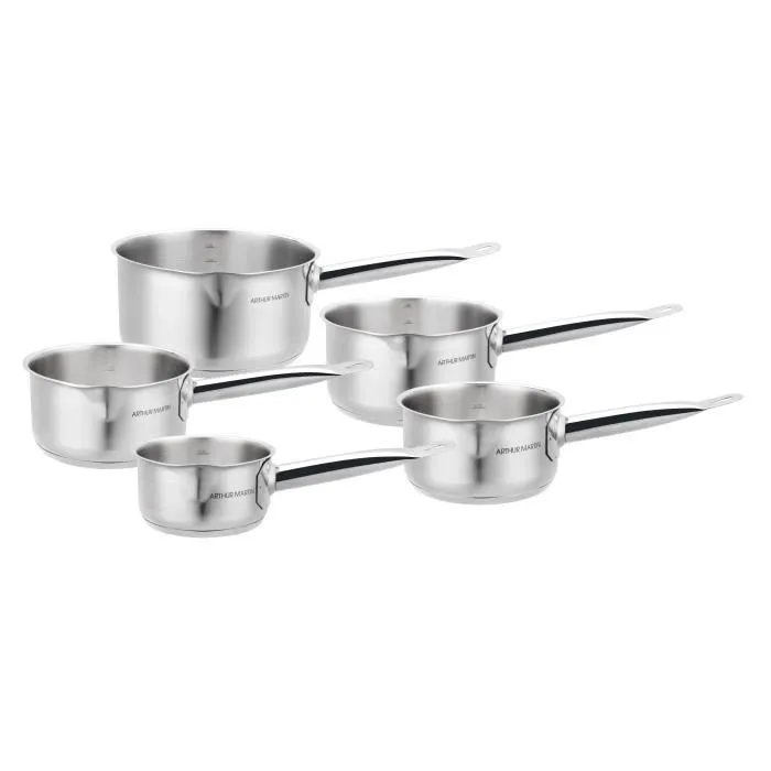 Arthur Martin Set de 5 Casseroles en Acier Inoxydable, Intérieur Satiné avec Graduation et Bec Verseur, Compatible Tous Feux Dont Induction Arthur Martin Set de 5 Casseroles en Acier Inoxydable, Intérieur Satiné avec Graduation et Bec Verseur, Compatible Tous Feux Dont Induction