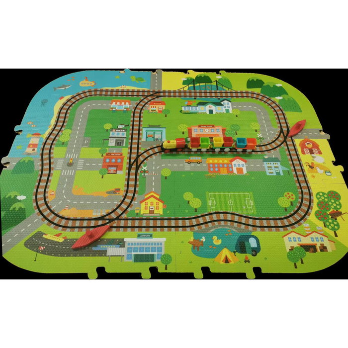 Cefatoys Tren City Adventures - Tapis de jeu en mousse avec circuit de train et 59 pièces