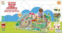 CEFA - Tapis de jeu en mousse Circuit de train City Adventures avec train à piles et accessoires, 59 pièces - Jeu d'imagination pour enfants dès 3 ans