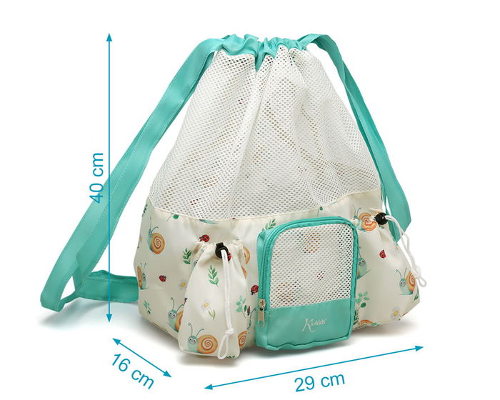 KioKids Sac de Plage Sac à Dos Caracoles Beige 10L - Sac Polyester Léger avec Poche Zippée pour Enfant et Bébé