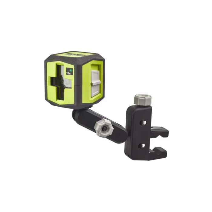 Ryobi Laser Croix Vert RBCLLG1 - Portée 15 m - Précision +/- 0,5 mm - Pince de Fixation et 2 Piles Incluses - Technologie Laser 4x Plus Visible