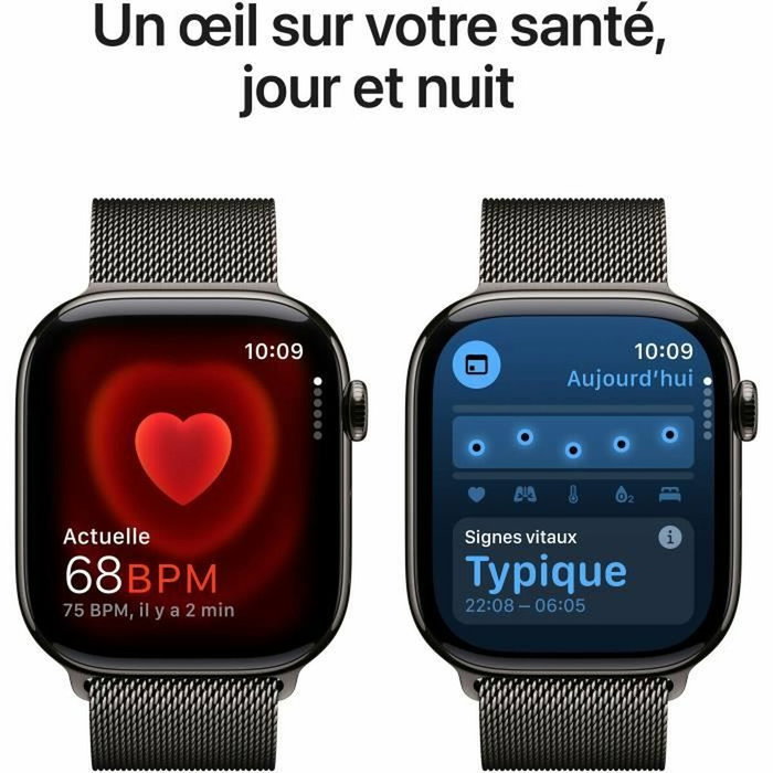 Apple Watch Series 10 GPS + Cellular - 46mm - Boîtier Slate Titanium - Bracelet Slate Milanese Loop - M/L