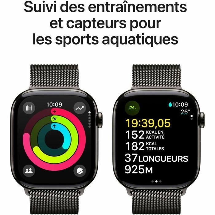 Apple Watch Series 10 GPS + Cellular - 46mm - Boîtier Slate Titanium - Bracelet Slate Milanese Loop - M/L