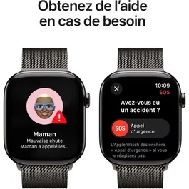 Apple Watch Series 10 GPS + Cellular 46mm, Boîtier Titane Slate avec Bracelet Milanese Loop Slate Taille M/L - Noir