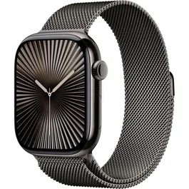 Apple Watch Series 10 GPS + Cellular 46mm, Boîtier Titane Slate avec Bracelet Milanese Loop Slate Taille M/L - Noir