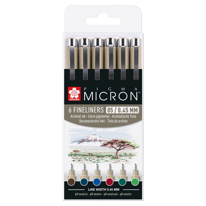 Sakura Pigma Micron 05 Étui de 6 couleurs terre Sakura Pigma Micron 05 Étui de 6 couleurs terre