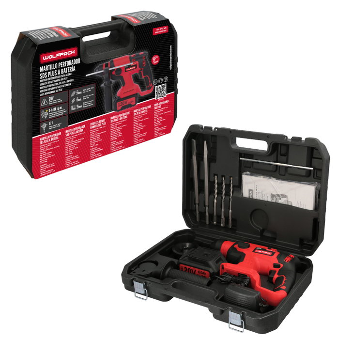Wolfpack Linea Profesional Marteau perforateur SDS Plus 20V 4Ah avec maletín