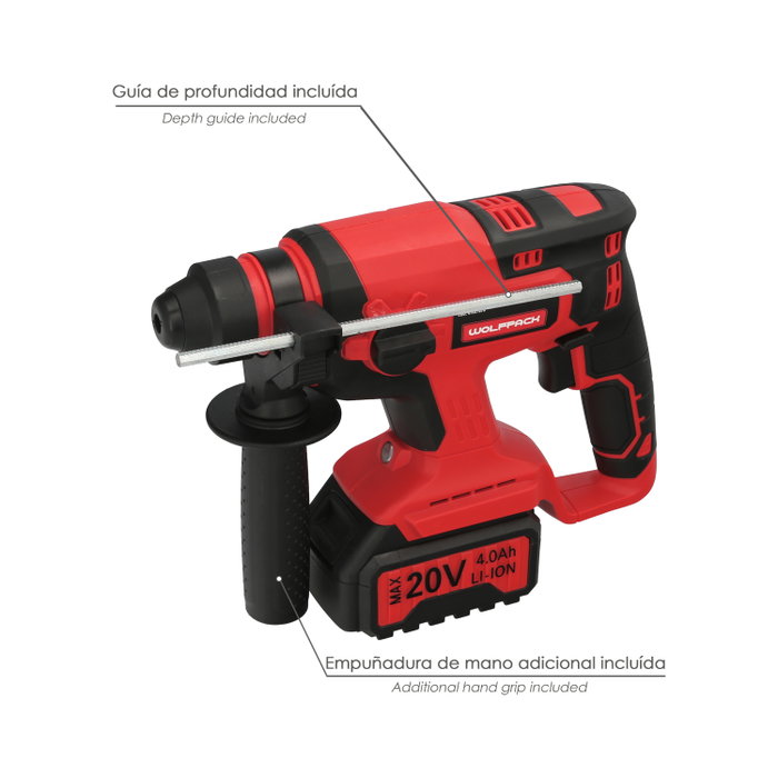 Wolfpack Linea Profesional Marteau perforateur SDS Plus 20V 4Ah avec maletín