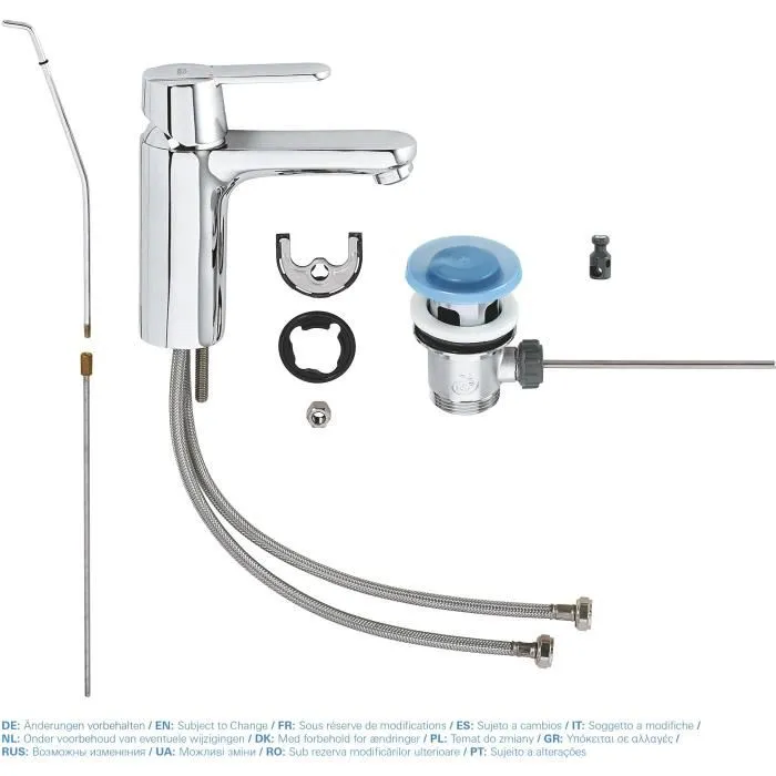 Grohe Robinet Mitigeur Lavabo Get 23454000 avec Tirette et Bonde, Finition Chrome StarLight, Faisant Économie d'Eau, Qualité Allemande