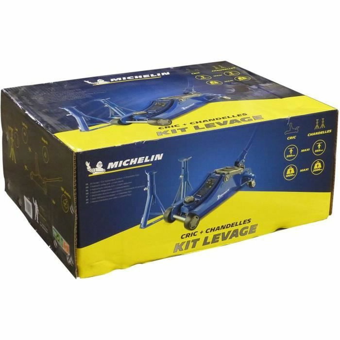 Michelin Cric hydraulique rouleur 1,8T + 2 Chandelles 2T, Bleu Michelin Cric hydraulique rouleur 1,8T + 2 Chandelles 2T, Bleu