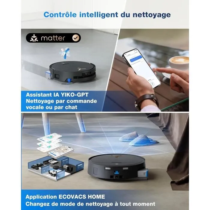 Ecovacs DEEBOT X9 PRO OMNI Robot Aspirateur Laveur - Aspiration 16600Pa - Technologie BLAST - Auto-nettoyage - Ultra-fin