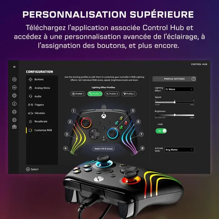 Turtle Beach Manette de jeu Afterglow Wave TBC-2002-05 RGB filaire pour Xbox et PC, Noir, éclairage personnalisable et gâchettes ajustables Turtle Beach Manette de jeu Afterglow Wave TBC-2002-05 RGB filaire pour Xbox et PC, Noir, éclairage personnalisable et gâchettes ajustables